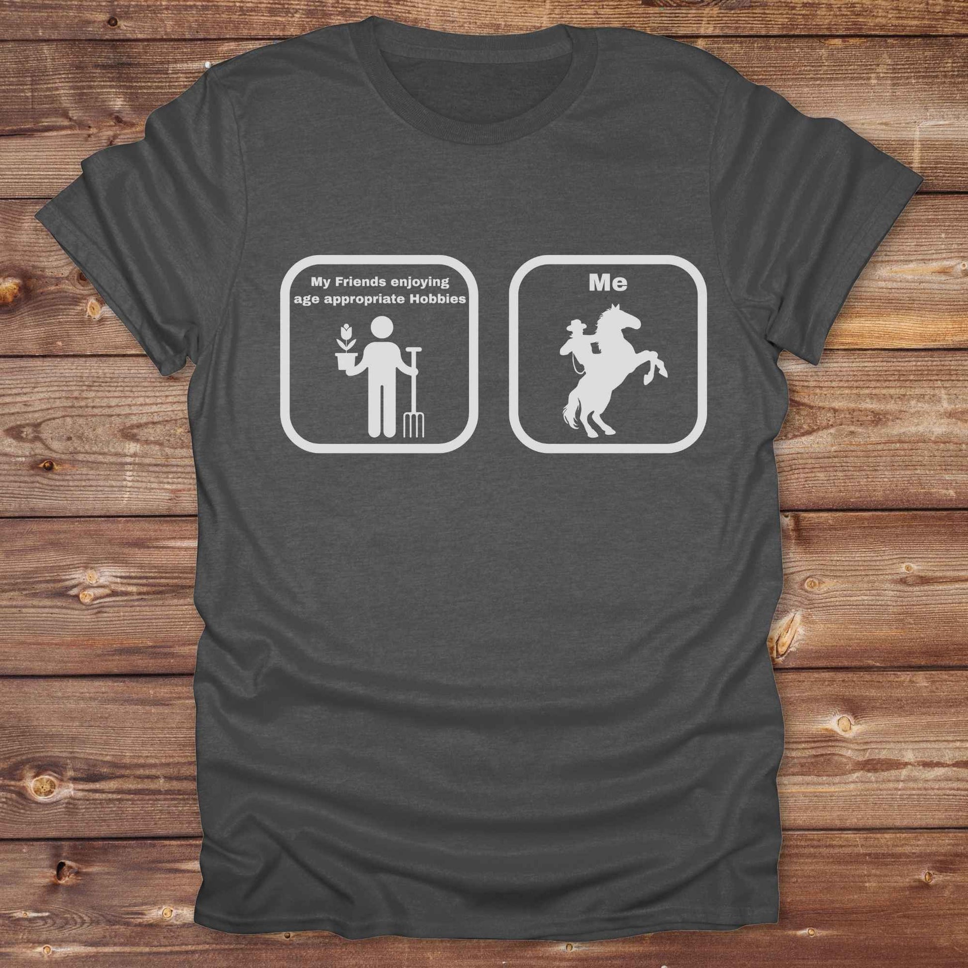 Fun western t-shirt for horse lovers and cowgirls. Western cowgirl graphic tee with horse design. Cowboy humor t-shirt for rodeo and country lovers. Horse lover funny t-shirt with western theme. Country style horse graphic tee for cowboys and cowgirls. Retro style funny western shirt for equestrians. Cute and funny country shirt with horse print. Southern cowgirl funny quote shirt for horse lovers. Age appropriate hobbies.