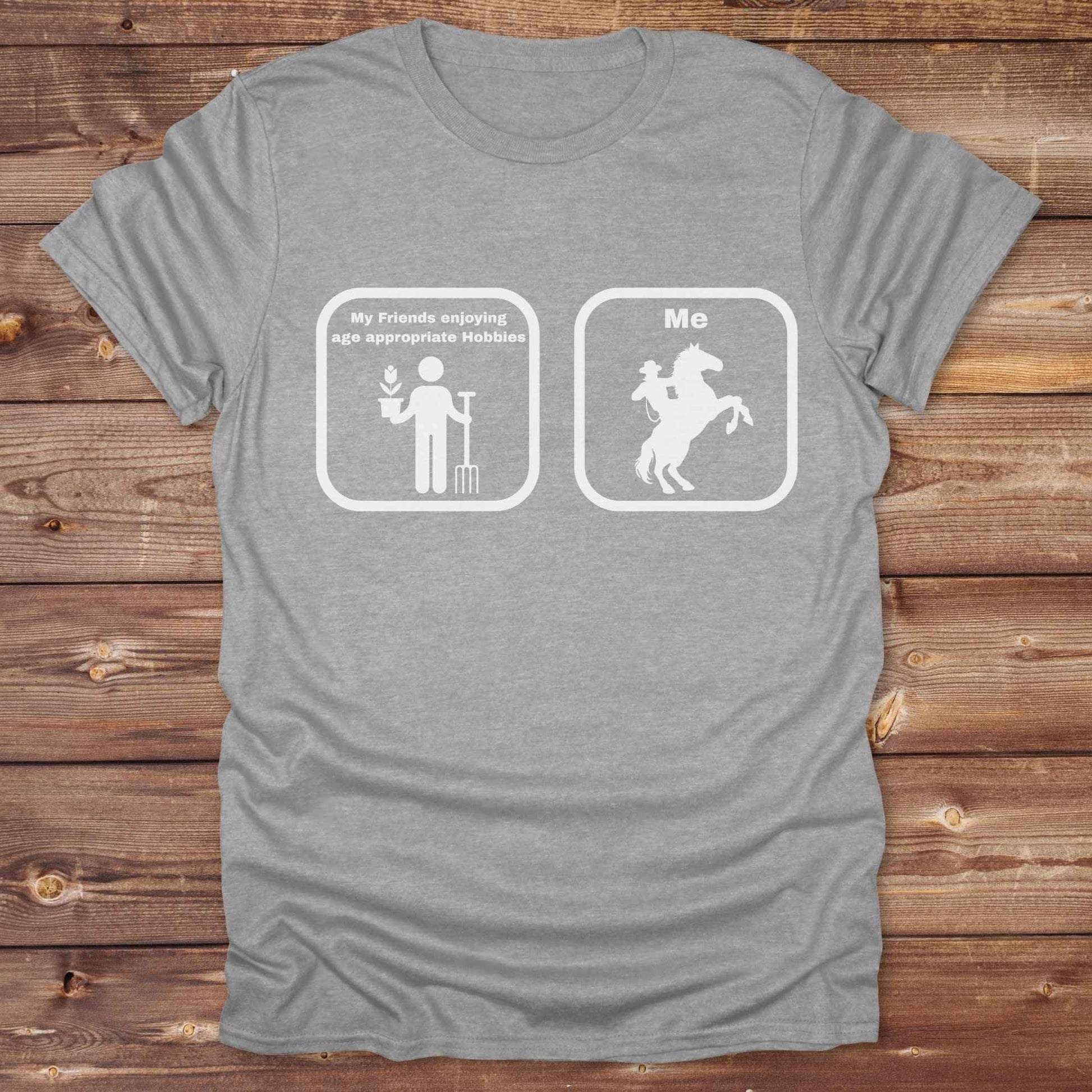Fun western t-shirt for horse lovers and cowgirls. Western cowgirl graphic tee with horse design. Cowboy humor t-shirt for rodeo and country lovers. Horse lover funny t-shirt with western theme. Country style horse graphic tee for cowboys and cowgirls. Retro style funny western shirt for equestrians. Cute and funny country shirt with horse print. Southern cowgirl funny quote shirt for horse lovers. Age appropriate hobbies.