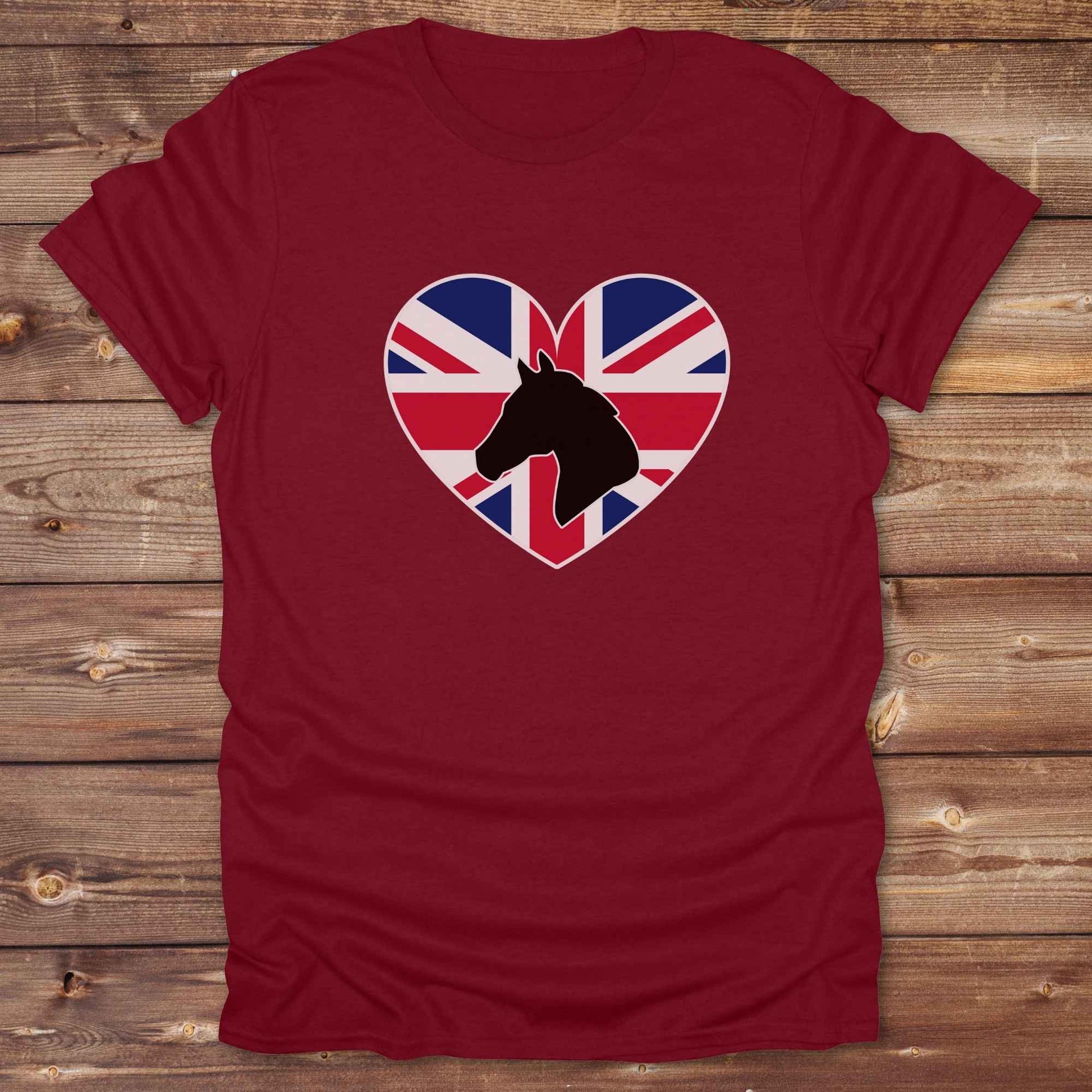 Celebrate your love for horses and the UK countryside with our Horse Love UK T-Shirt, designed for western lifestyle lovers, cowgirls, and equestrian fans alike. Featuring a bold horse silhouette and a heart-shaped Union Jack, this tee is perfect for British horse riders who enjoy rustic country charm and humor. Ideal for rodeos, barn days, birthdays, or casual wear, it blends patriotic pride with western flair. Allday comfort whether you're at the stables or out.