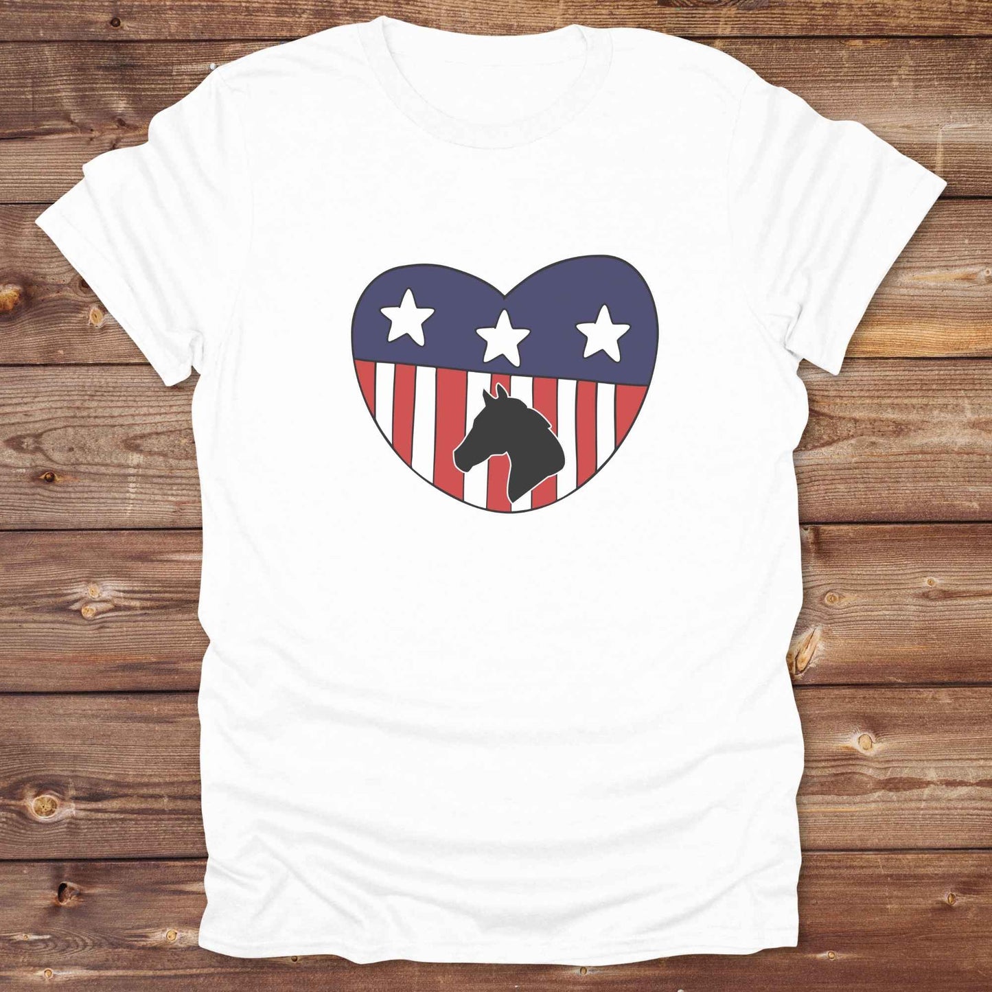 Celebrate your love for horses and the USA with our Horse Love USA T-Shirt, designed for western lifestyle lovers, cowgirls, and equestrian fans alike. Featuring a bold horse silhouette and a heart-shaped USA flag, this tee is perfect for USA horse riders who enjoy rustic country charm and humor.