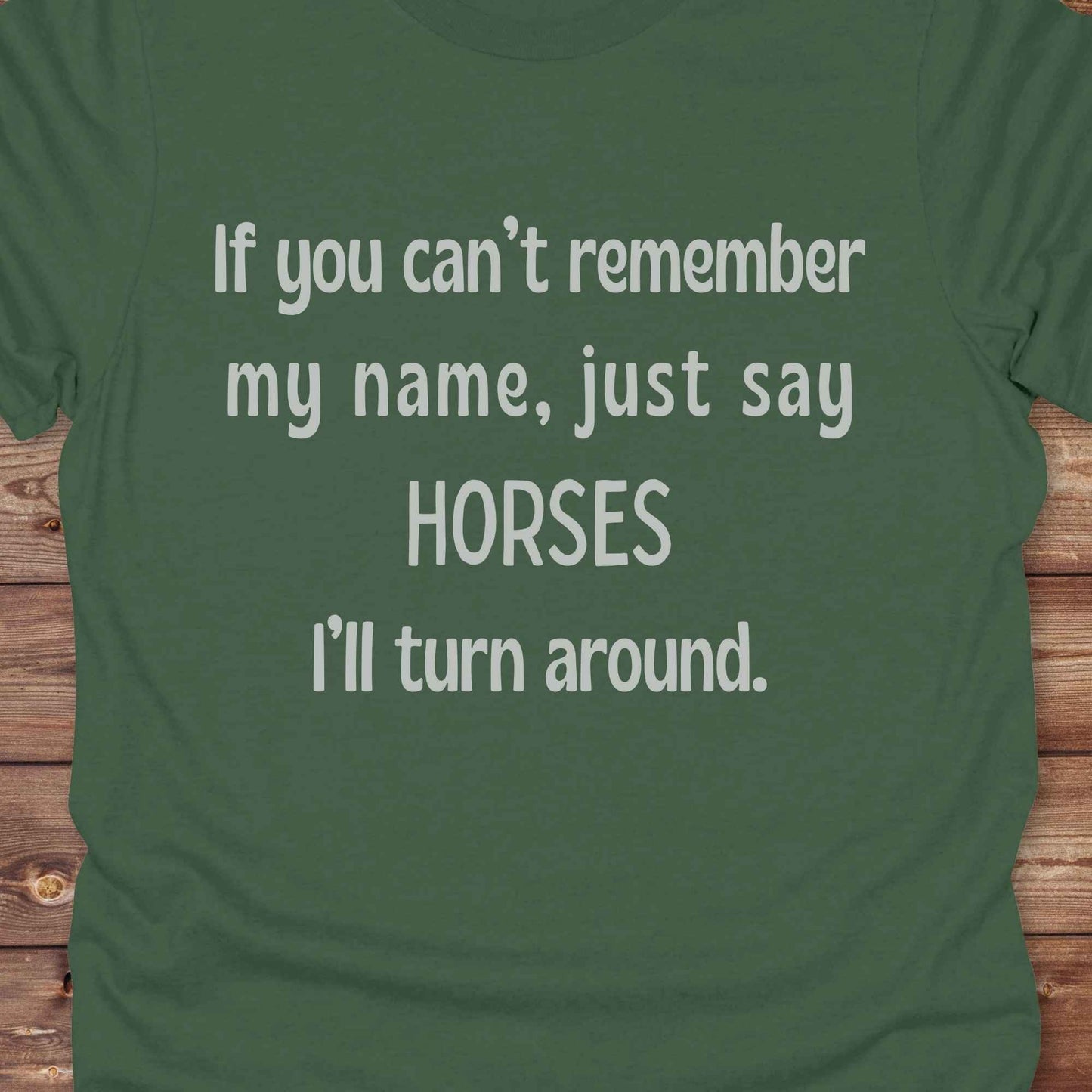 Get noticed with our hilarious “If You Can’t Remember My Name, Shout Horses” t-shirt designed for cowgirls, cowboys, and horse lovers who live for western humor and barn life. This bold, rustic graphic tee is a perfect gift for birthdays, rodeo events, or just showing off your horse obsession. Made for comfort and laughs, it's the ideal shirt for stables, trail rides, and every country concert. Cowgirl up and shout your style loud and proud. From rustic charm to rodeo ready sass, this shirt says it all!