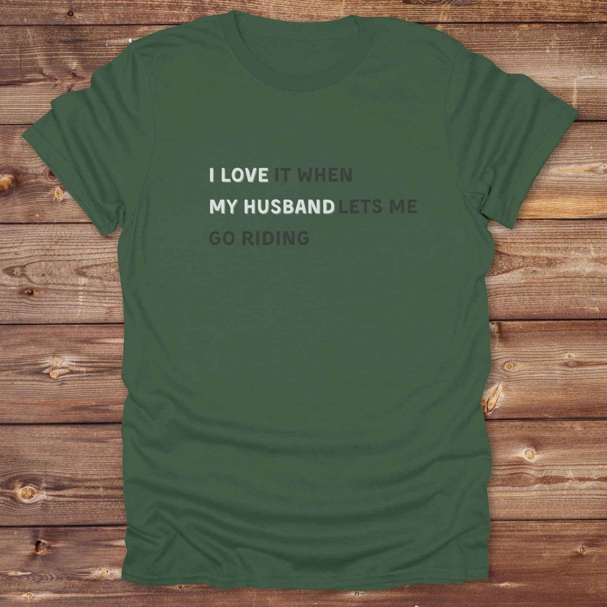 Fun western t-shirt for horse lovers and cowgirls. Western cowgirl graphic tee with horse design. Cowboy humor t-shirt for rodeo and country lovers. Horse lover funny t-shirt with western theme. Country style horse graphic tee for cowboys and cowgirls. Retro style funny western shirt for equestrians. Cute and funny country shirt with horse print. Southern cowgirl funny quote shirt for horse lovers. List of Things I Want. I love  my Husband.