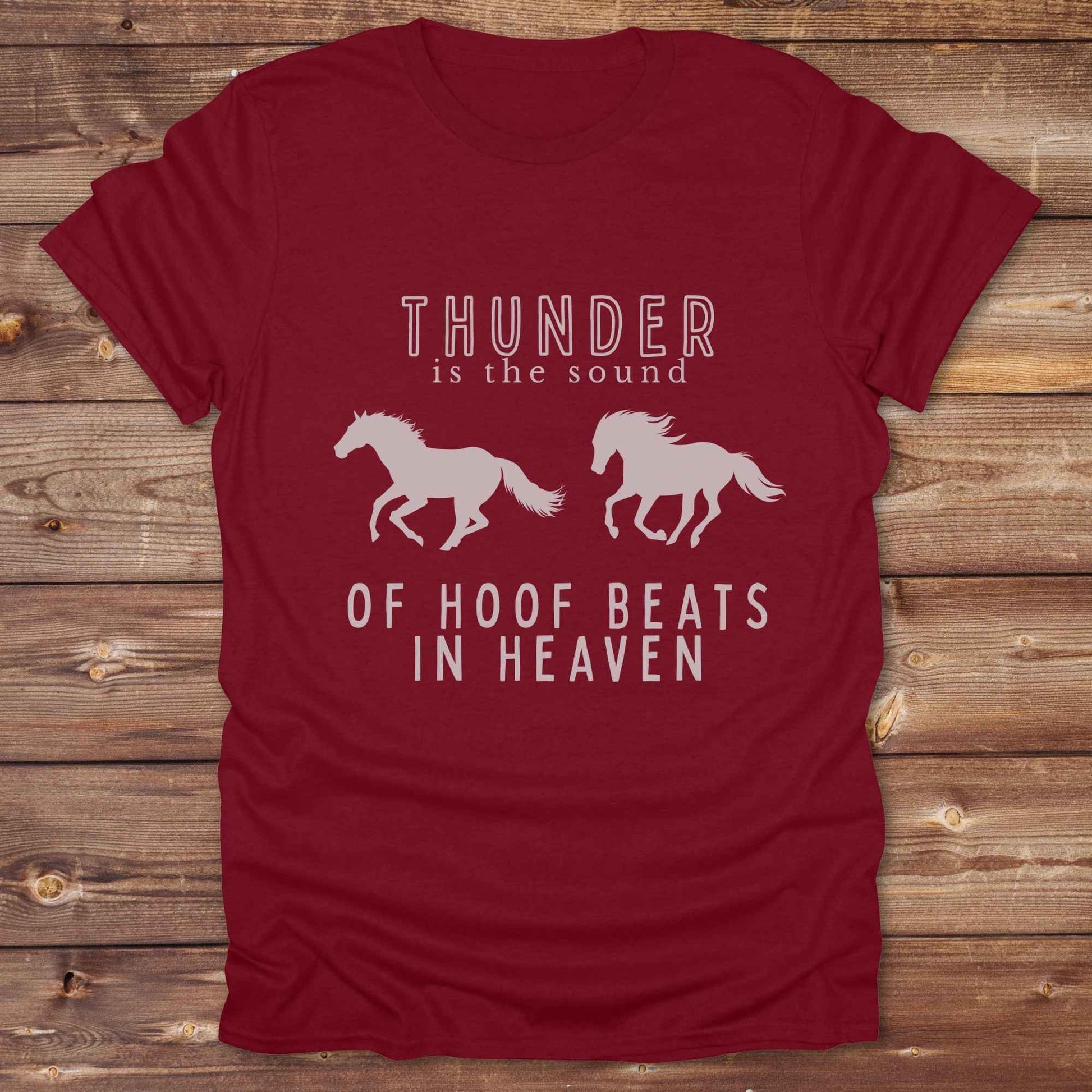 Saddle up with our “Hoof Beats in Heaven” Western Tee – the perfect tribute to your love for horses, riding, and country life. Featuring bold galloping horse graphics and the quote “Thunder is the sound of hoof beats in heaven,” this shirt is made for cowgirls, cowboys, and western soul seekers. Ideal for rodeo lovers, country music fans, and horse memorial gifts. It’s a versatile piece for ranch days, casual outings, or as a thoughtful gift.