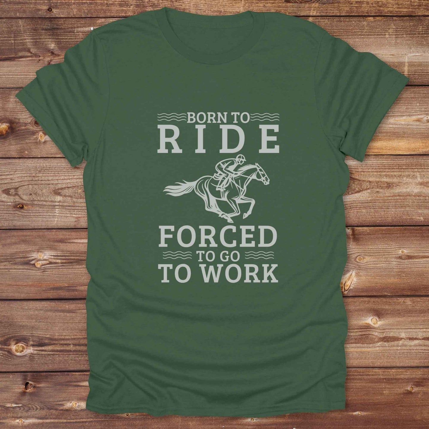 This "Born to Ride, Forced to Go to Work" western t-shirt is perfect for every horse lover who'd rather be riding than reporting to the office. Designed for cowgirls, cowboys, and country soul riders, it blends bold typography with a clean, classic horse graphic. The tee is ideal for rodeo nights, barn life, gifting equestrian moms, or simply expressing your true identity at work.