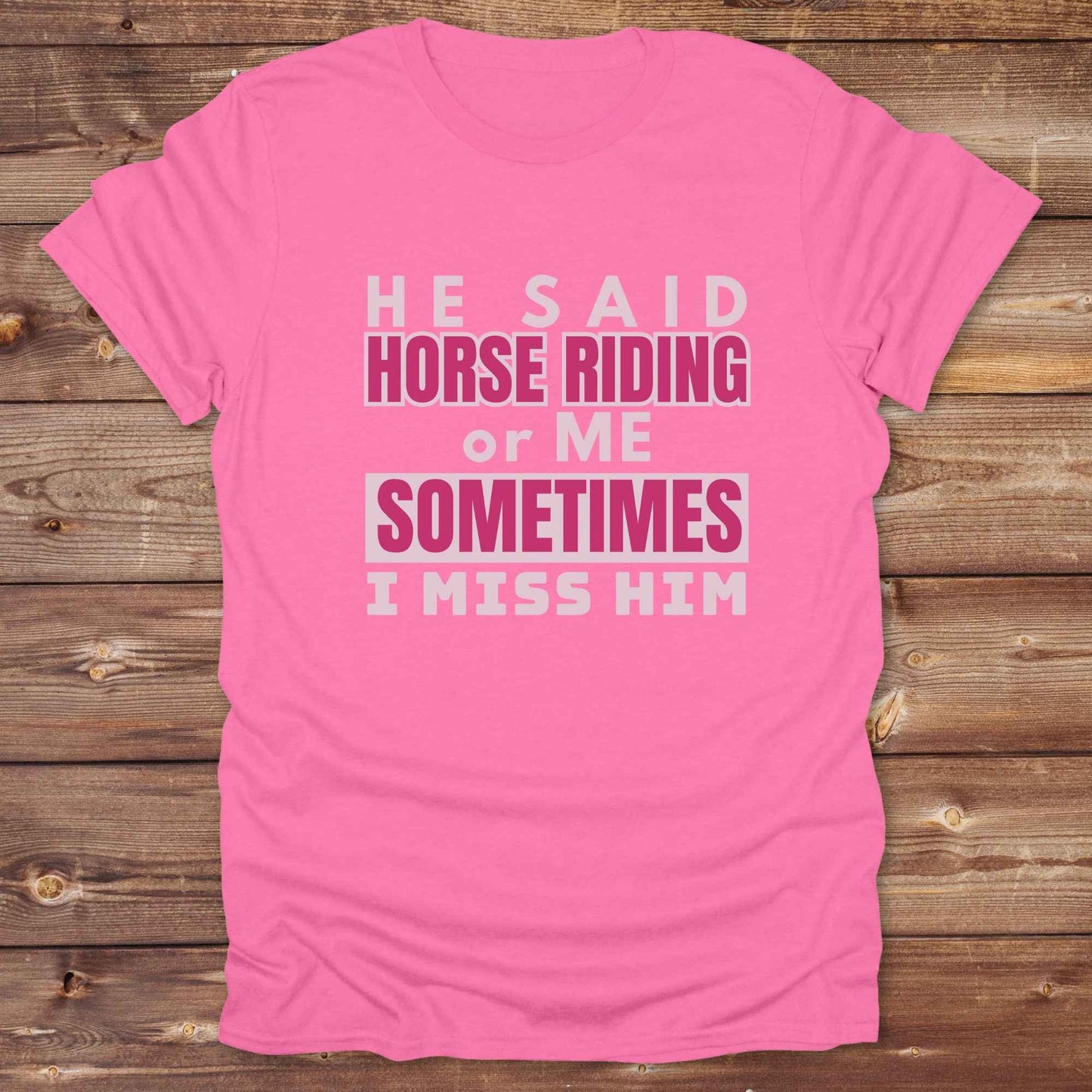 This “Sometimes I Miss Him” western t-shirt is perfect for cowgirls, horse lovers, and bold riders with a sense of humor. Featuring a clean, rustic typography style, it captures the hilarious truth of choosing horses over heartbreak. Whether you’re looking for a sarcastic breakup tee, a rodeo ready gift, or a country girl statement piece, this one delivers. Designed for comfort, laughs, and barnyard pride, it's ideal for birthdays, rodeo weekends, or every day on the ranch.