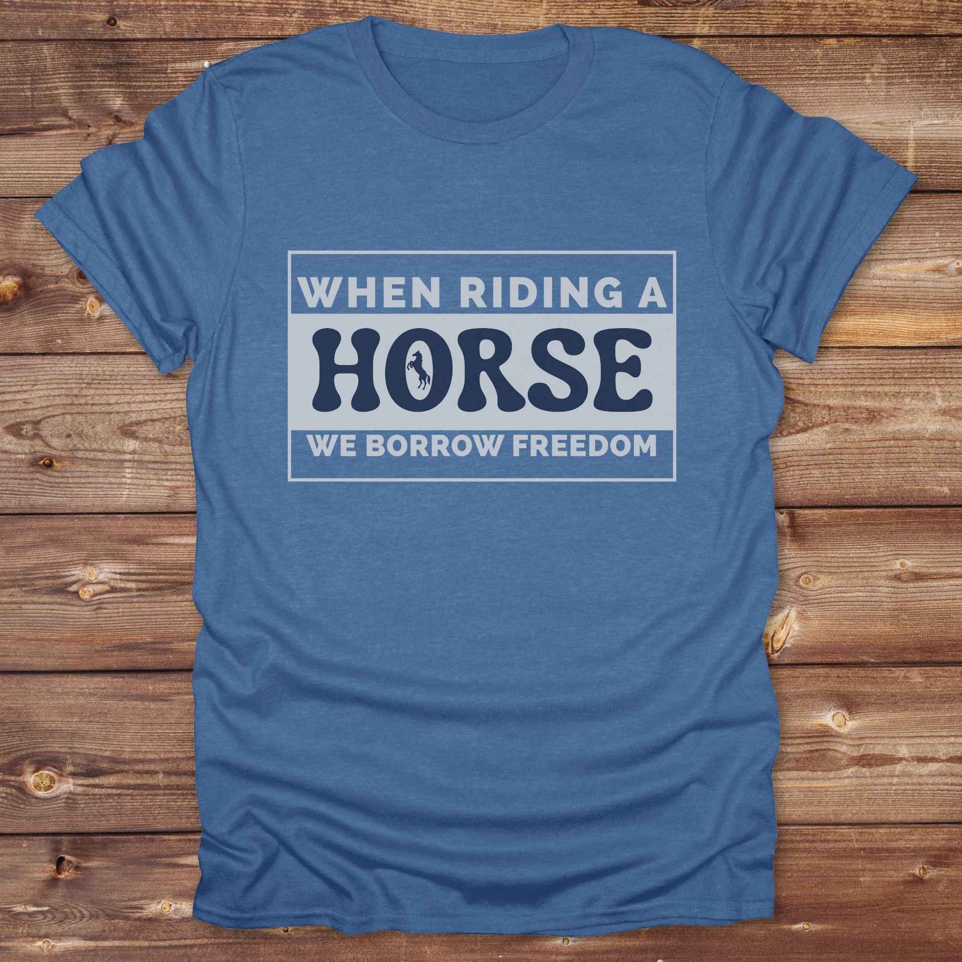 Wear your spirit of freedom with our Borrow Freedom Horse T‑Shirt. Perfect for cowgirls, cowboys, rodeo lovers, and horse enthusiasts, this western graphic tee combines vintage charm with modern comfort. A standout gift idea for birthdays, anniversaries, or just because this unisex horse lover shirt elevates country style while celebrating equestrian passion.
