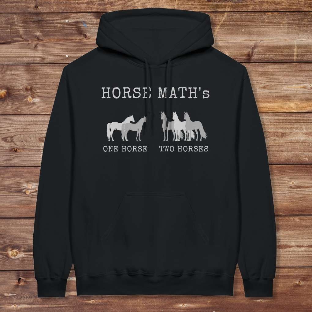Black Horse Maths Hoodie for Horse Lovers, Barn Wear Riding Apparel, Trail Riding Hoodie