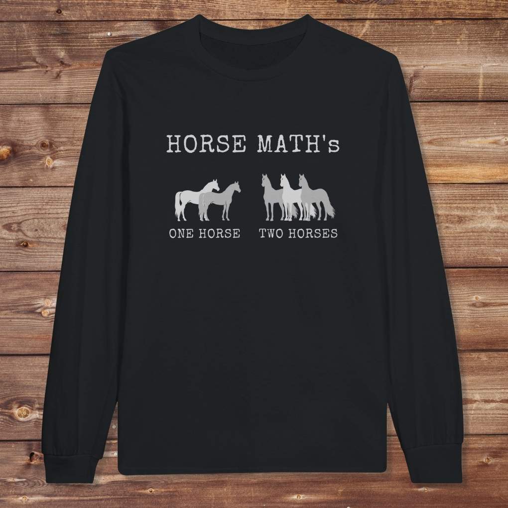 Black Horse Maths Long Sleeve Tee for Horse Lovers, Riding Wear Barn Sweatshirt