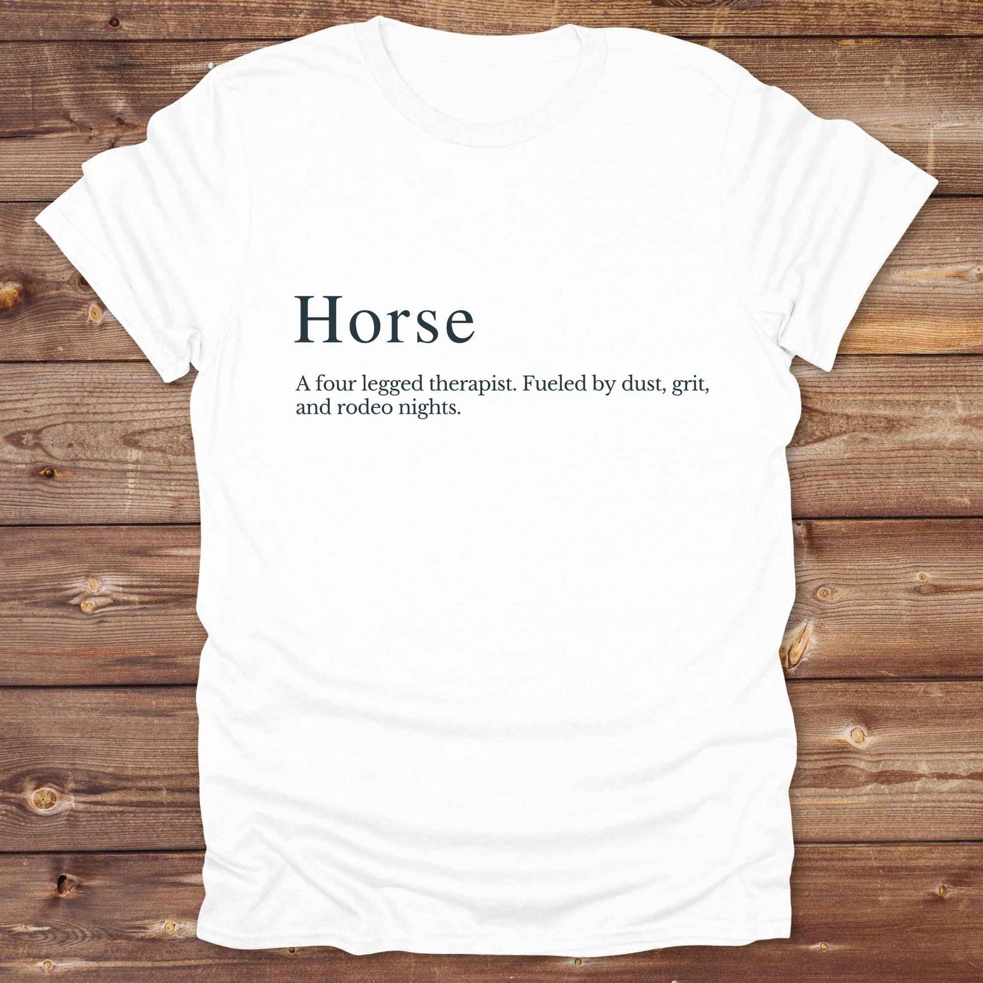 White t-shirt. Definition of a horse cowboy tshirt. Funny t-shirts, horse lover tee.