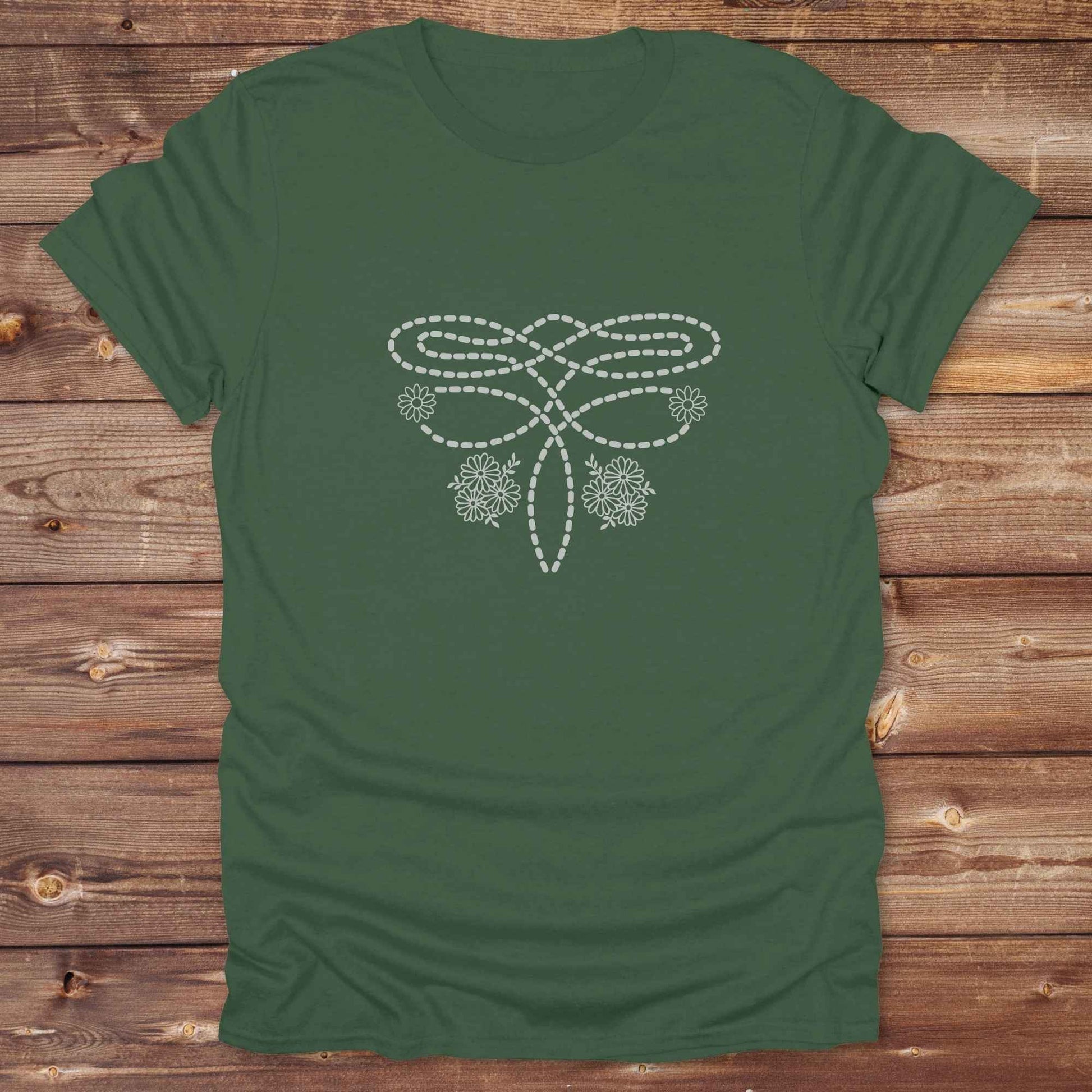 military green Boot Stitch Flower T-Shirt, Cowgirl Shirt, Western Tees, equine t-shirts