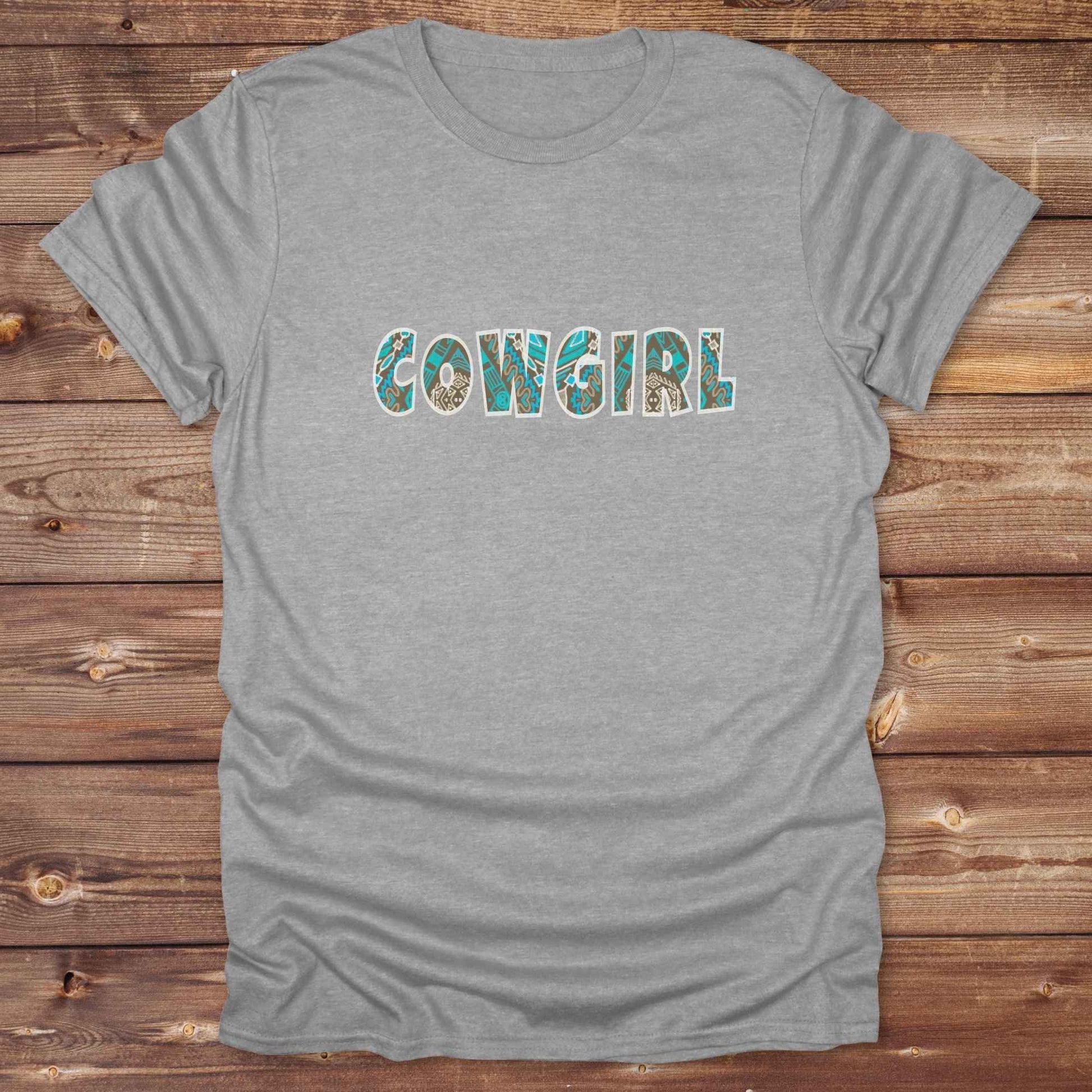 sports grey Cowgirl Aztec T-Shirt, Cowgirl Shirt, Western Tee, Equine T-Shirts, Cowgirl Graphic Tee