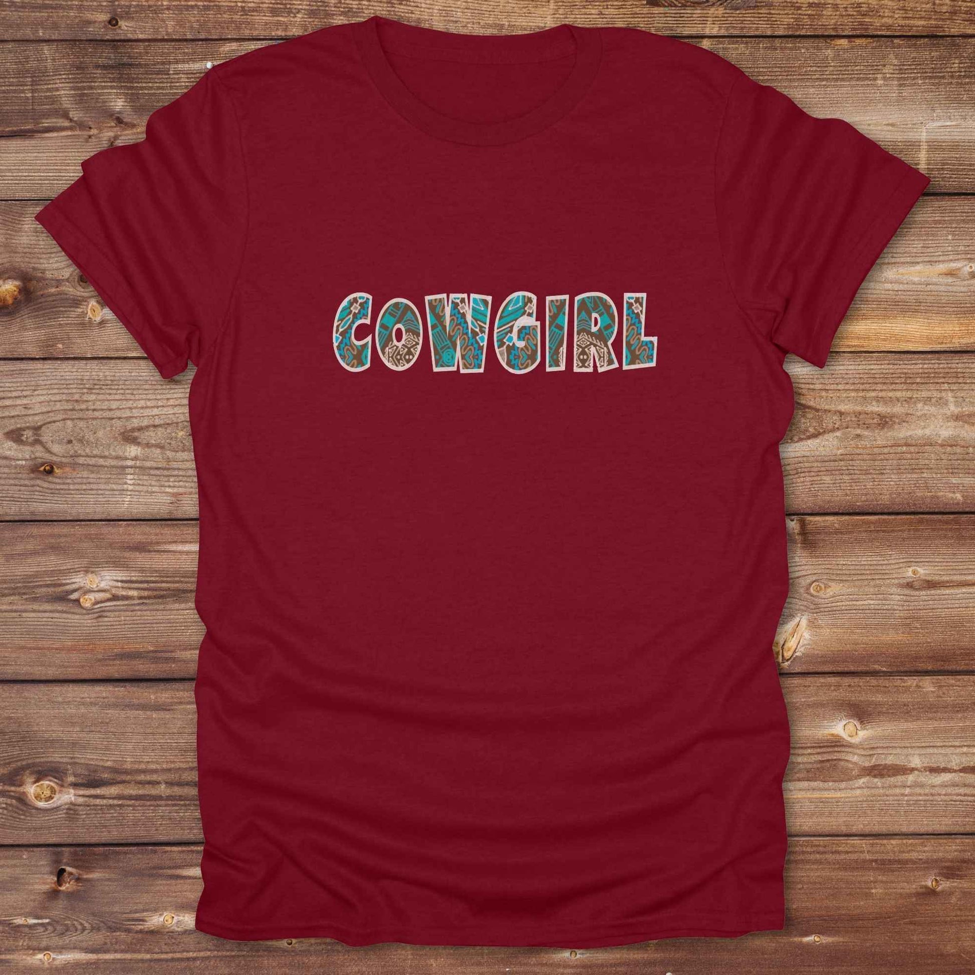 cardinal red Cowgirl Aztec T-Shirt, Cowgirl Shirt, Western Tee, Equine T-Shirts, Cowgirl Graphic Tee