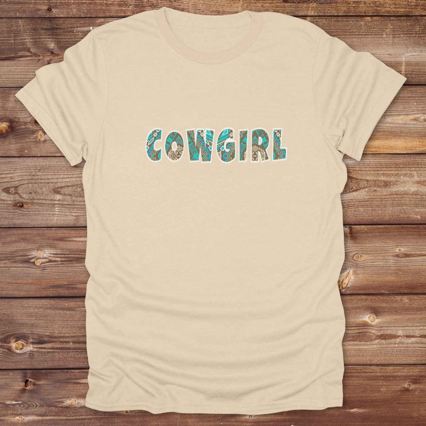 sand beige Cowgirl Aztec T-Shirt, Cowgirl Shirt, Western Tee, Equine T-Shirts, Cowgirl Graphic Tee