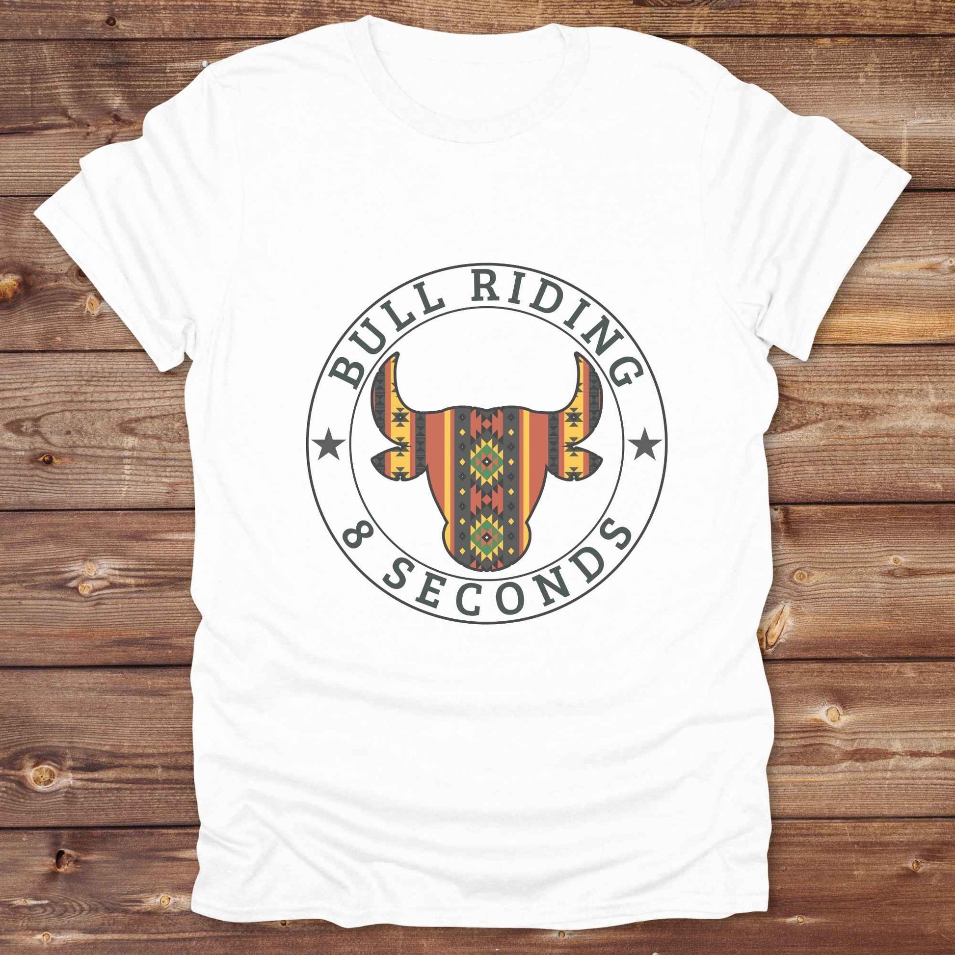 white Bull Riding 8 Seconds T-Shirt, Cowboy Graphic Tee, Western Tees, Horse T-Shirts
