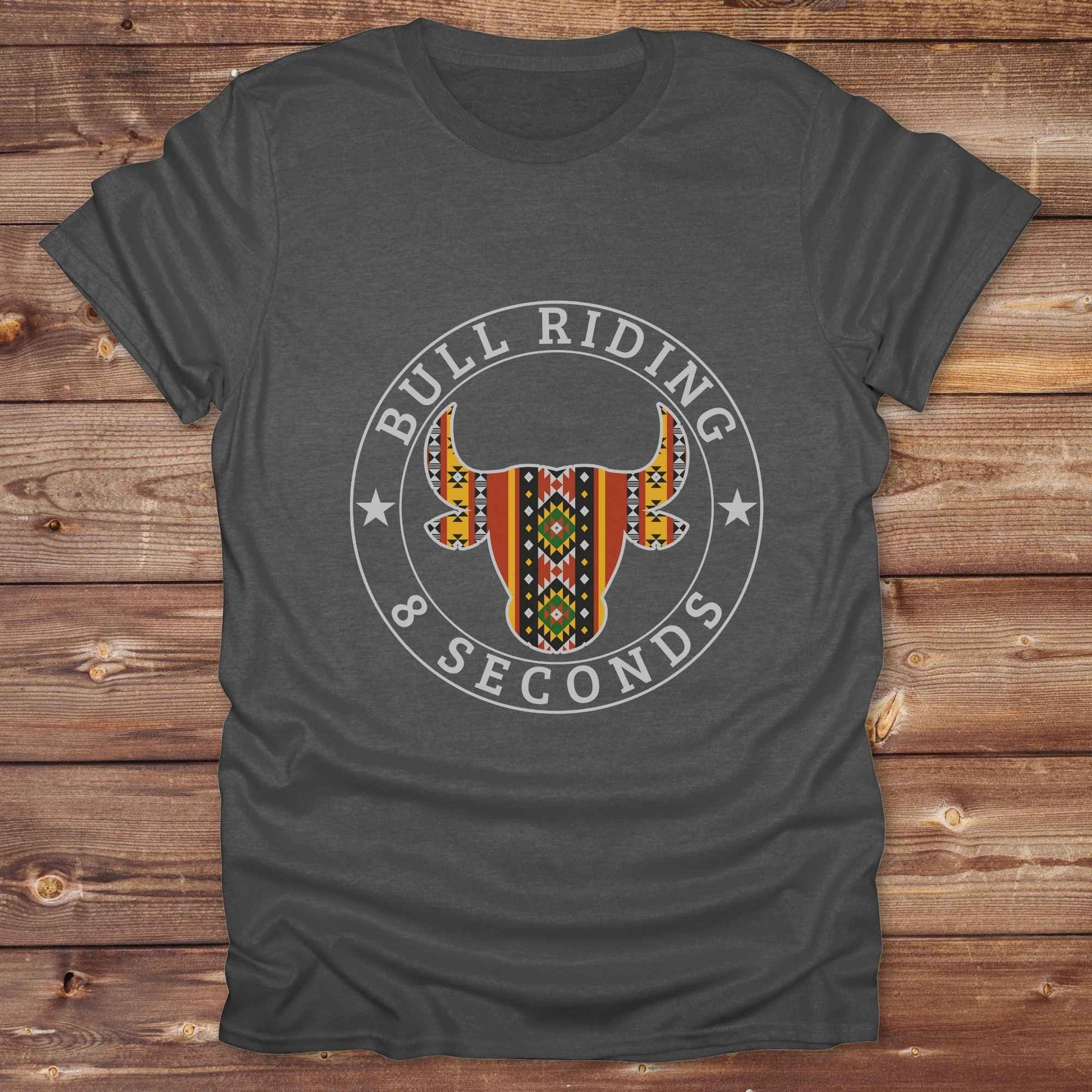 graphite heather grey Bull Riding 8 Seconds T-Shirt, Cowboy Graphic Tee, Western Tees, Horse T-Shirts