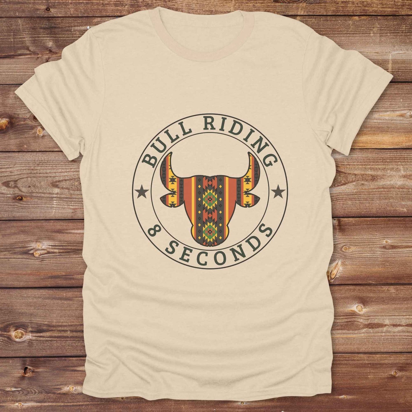 sand beige Bull Riding 8 Seconds T-Shirt, Cowboy Graphic Tee, Western Tees, Horse T-Shirts