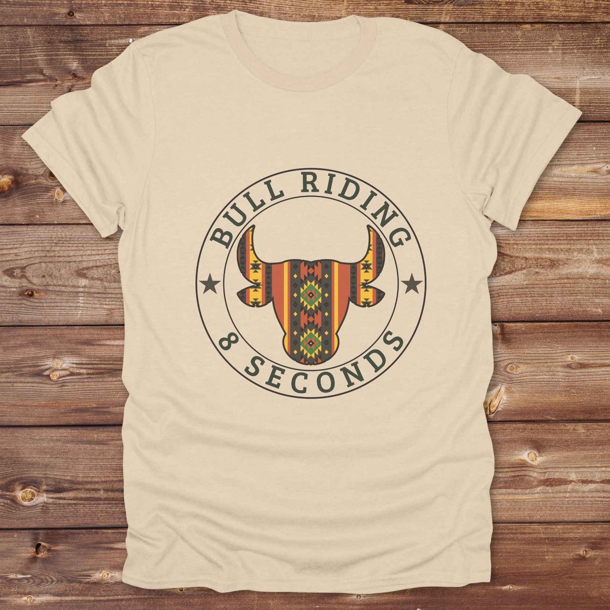 sand beige Bull Riding 8 Seconds T-Shirt, Cowboy Graphic Tee, Western Tees, Horse T-Shirts