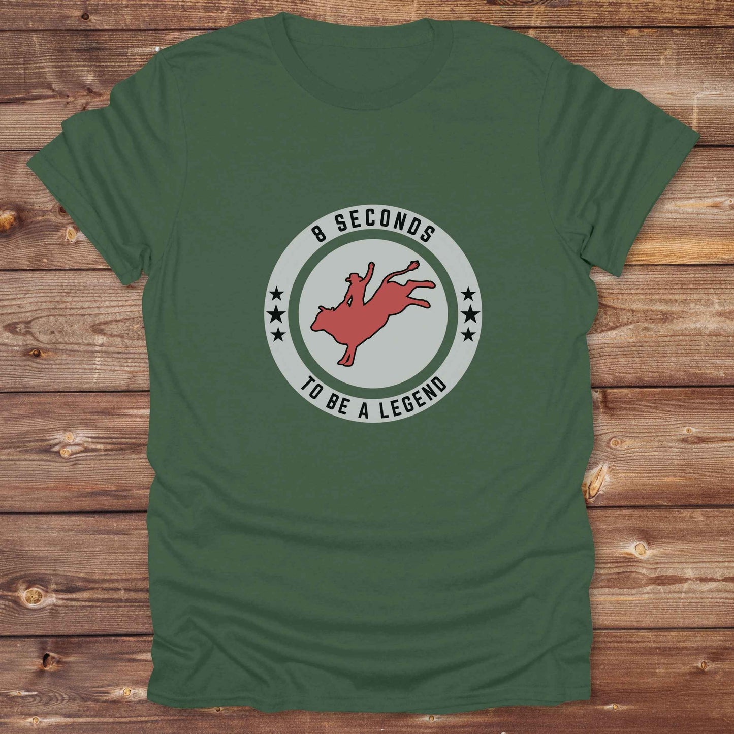 military green Bull Rider 8 Seconds to be a Legend T-Shirt, Western Tees, Cowboy Graphic Tee, Equine T-Shirts