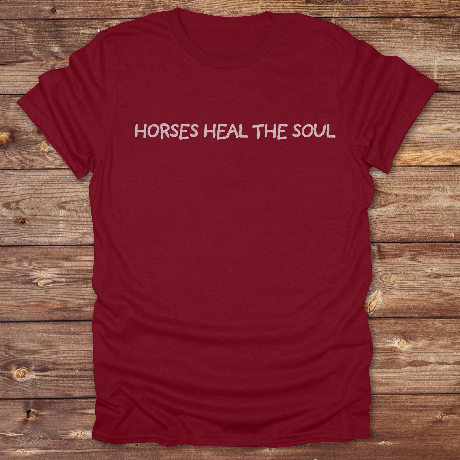 cardinal red Horses Heal the Soul T-Shirt, Horse Tees, Western Style Wear, Equine T-Shirts, Cowgirl Shirt