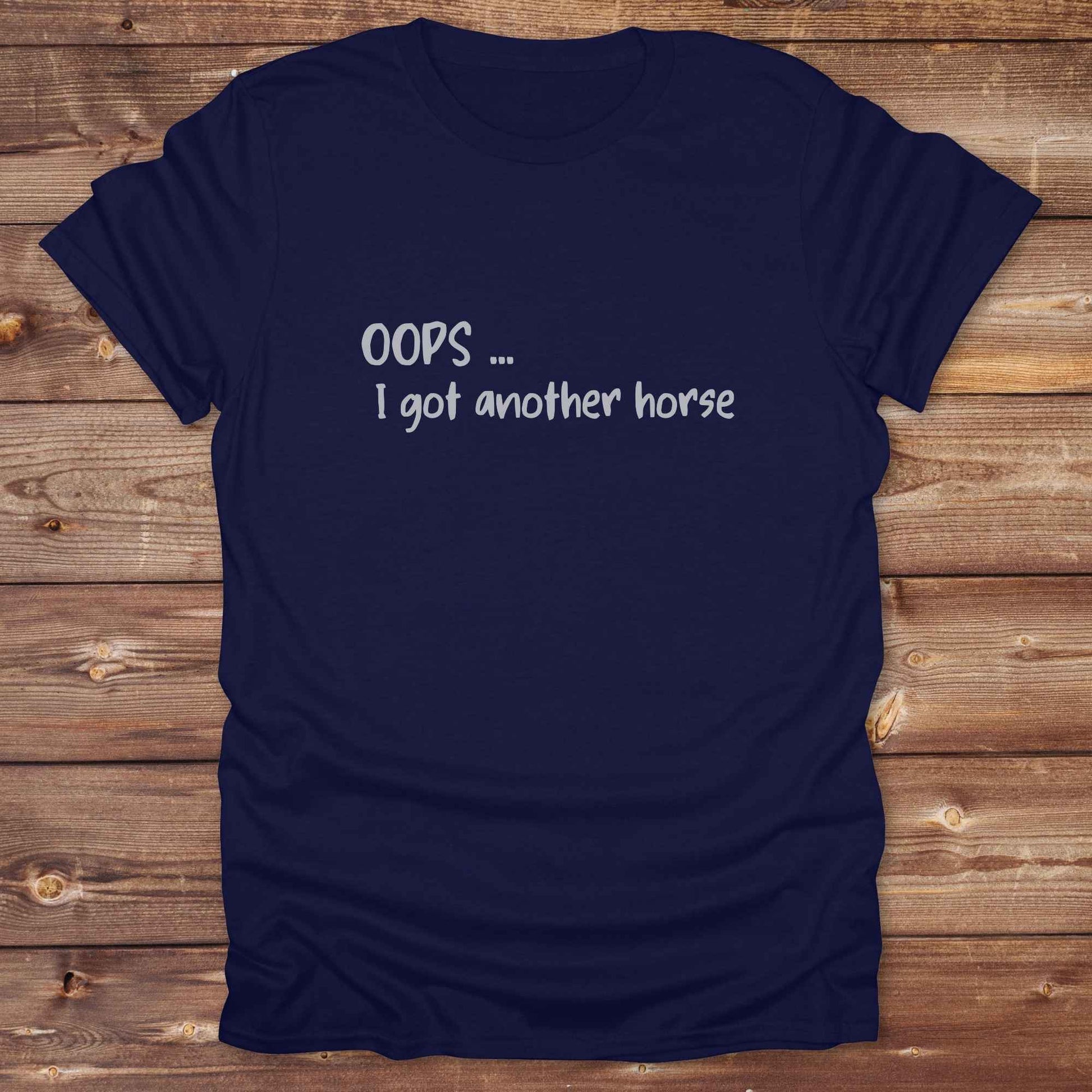 navy blue Oops I bought another horse T-Shirt, Funny T-Shirts, Western Style Wear, Cowgirl Shirt for Horse Lover