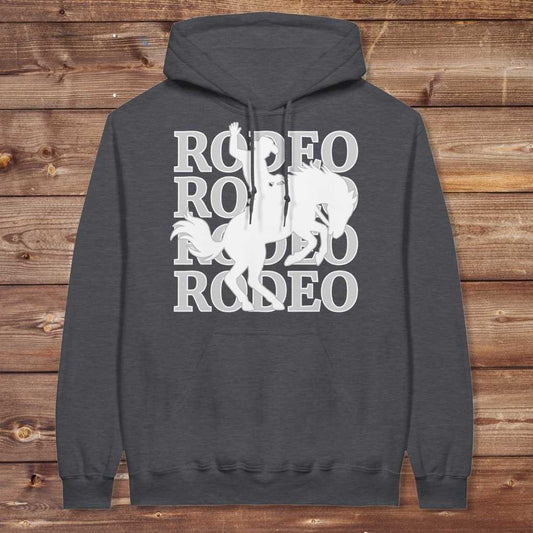 Dark Heather Rodeo Hoodie for Horse Lovers, Barn Apparel, Cowgirl Sweatshirt