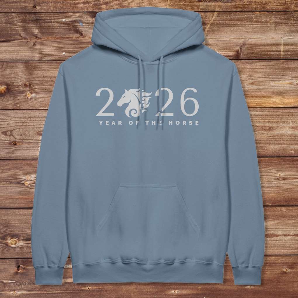 Blue Year of the Horse Hoodie for Horse Lovers, Riding Apparel, Cowgirl Sweatshirt