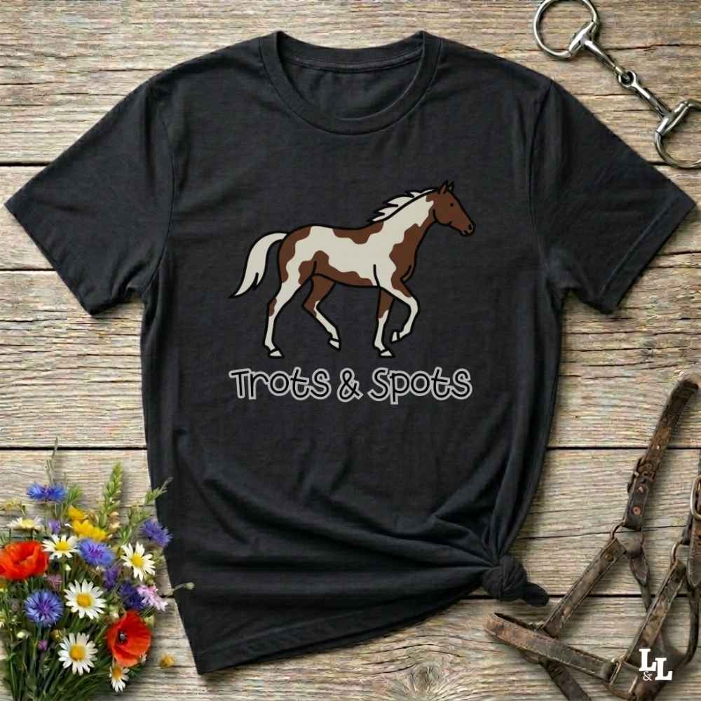 black Trots and Spots T-Shirt Trail Riding Tee for Horse Lovers, Equestrian Apparel