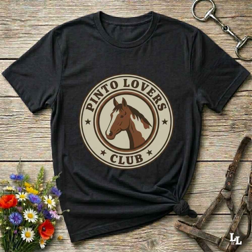 black Pinto Lovers Club T-Shirt for Pinto Horse Lovers, Trail Riding Tee for Horse Riders