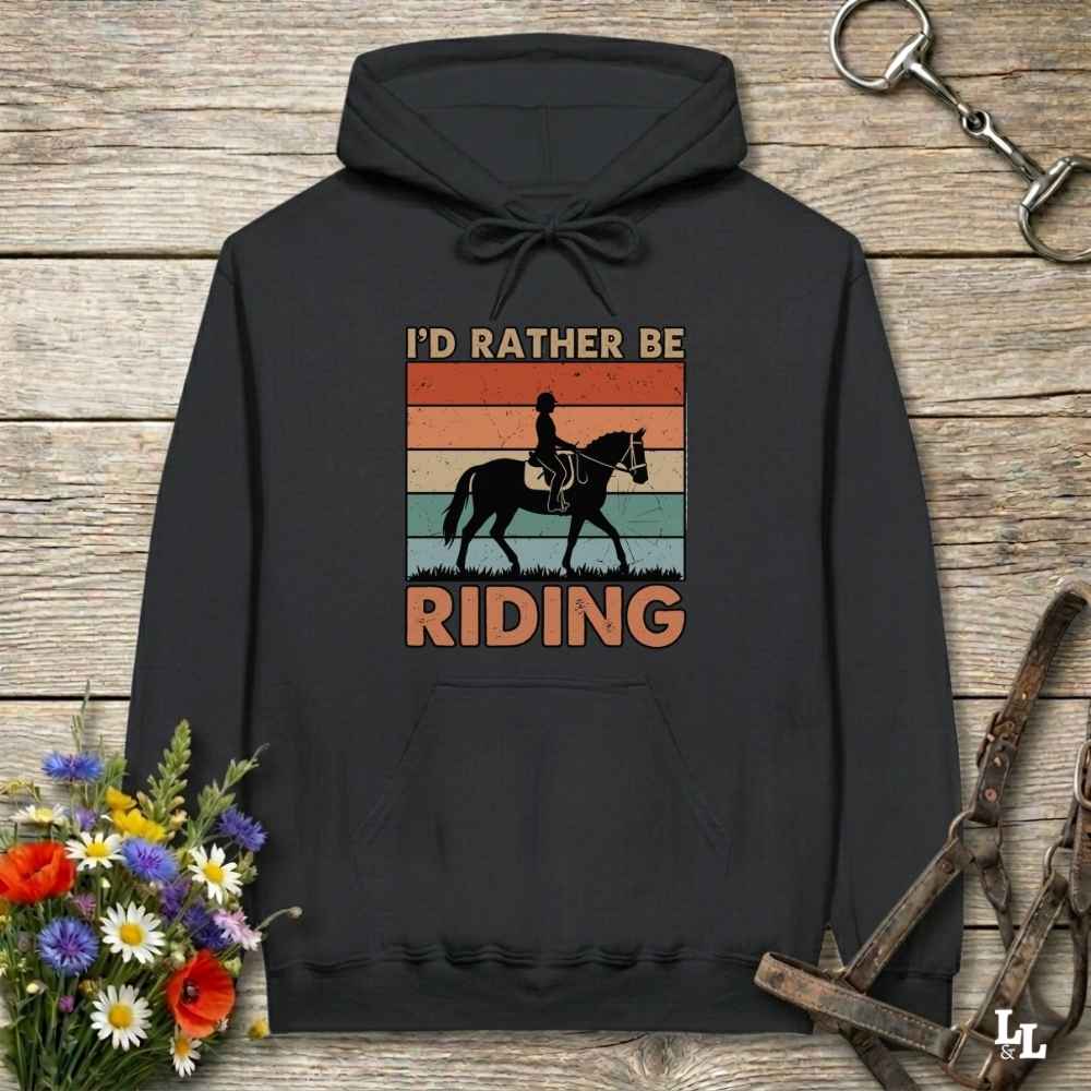 black I'd Rather be Riding Hoodie for Horse Riders, Cozy Barn Wear Hoodie, perfect gift for horse lovers