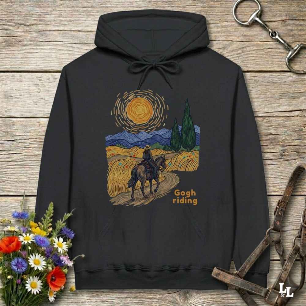 black Gogh riding horse girl hoodie, horse mom hoodie, horse lover, horse girl, Funny horse lover gifts, Funny horse hoodies, Horse girl gifts, Equestrian graphic hoodies, fathers day gift, Sarcastic horse hoodie, fathers day gift