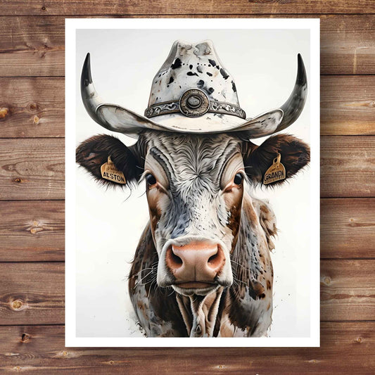 Longhorn Cow with Cowboy Hat