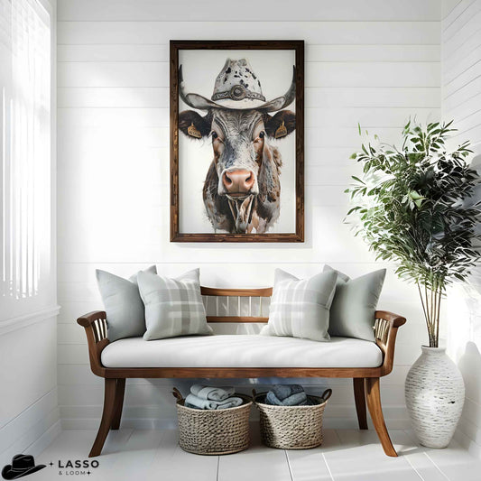 Longhorn Cow with Cowboy Hat