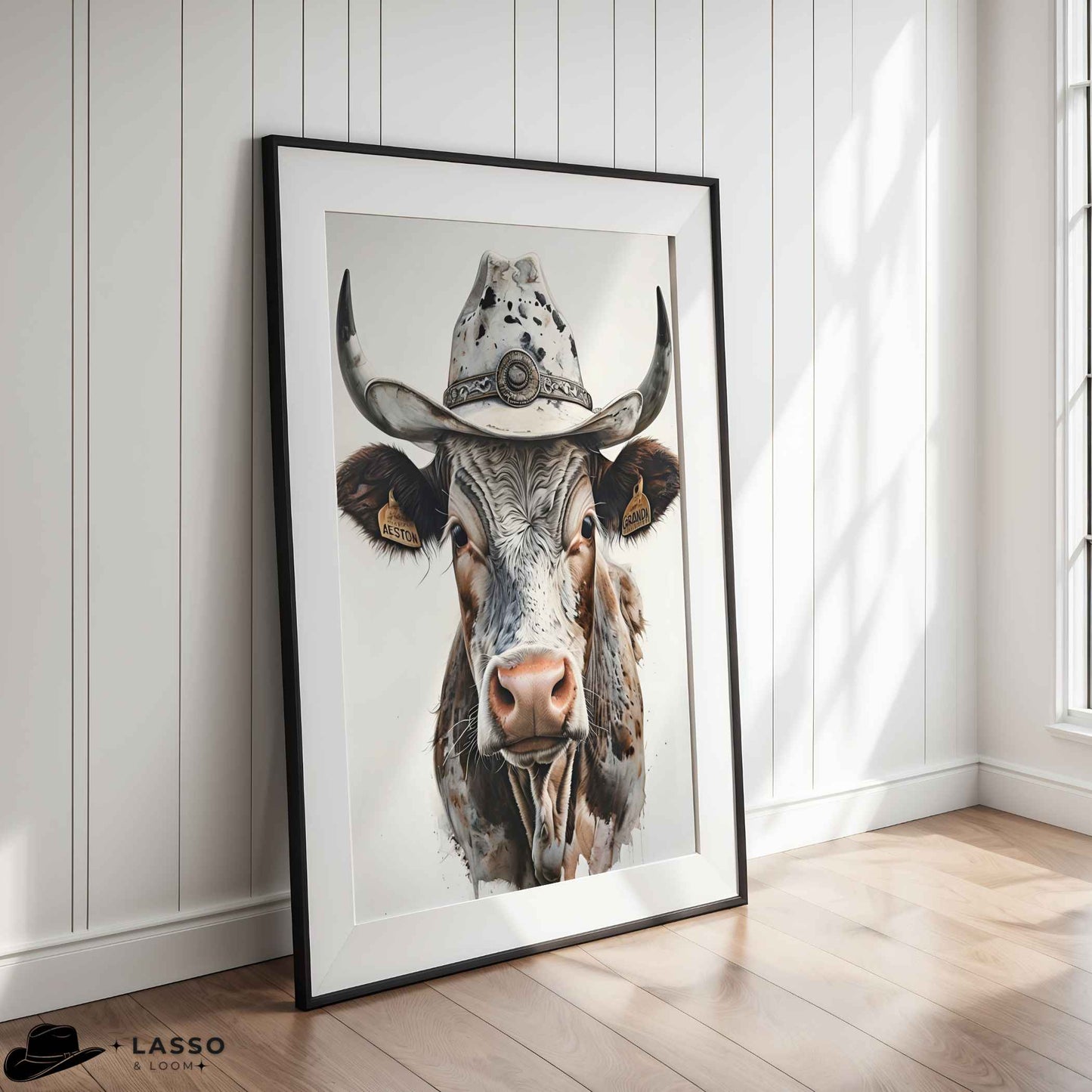 Longhorn Cow with Cowboy Hat