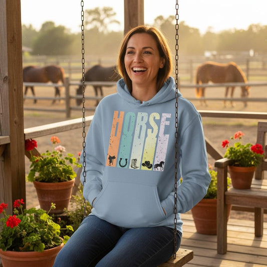 Horse Retro Hoodie for Horse Lovers, Horse Rider Clothing, Western Style Hoodie Lifestyle