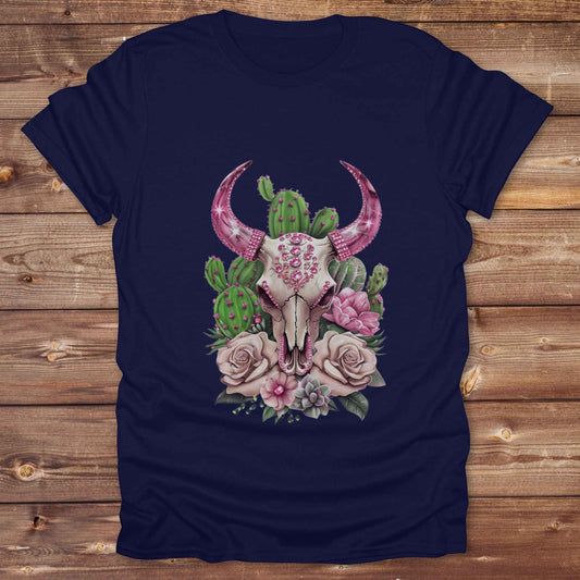 Fun western t-shirt for horse lovers and cowgirls. Western cowgirl graphic tee with horse design. Cowboy humor t-shirt for rodeo and country lovers. Horse lover funny t-shirt with western theme. Country style horse graphic tee for cowboys and cowgirls. Retro style funny western shirt for equestrians. Cute and funny country shirt with horse print. Southern cowgirl funny quote shirt for horse lovers. Pink Glam Longhorn Skull boho style.