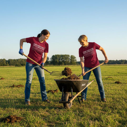 Horse Girls Know T-Shirt, Funny Tee, Western Style Wear, Cowgirl Shirt, Equine T-Shirts, 2 people mucking out in field