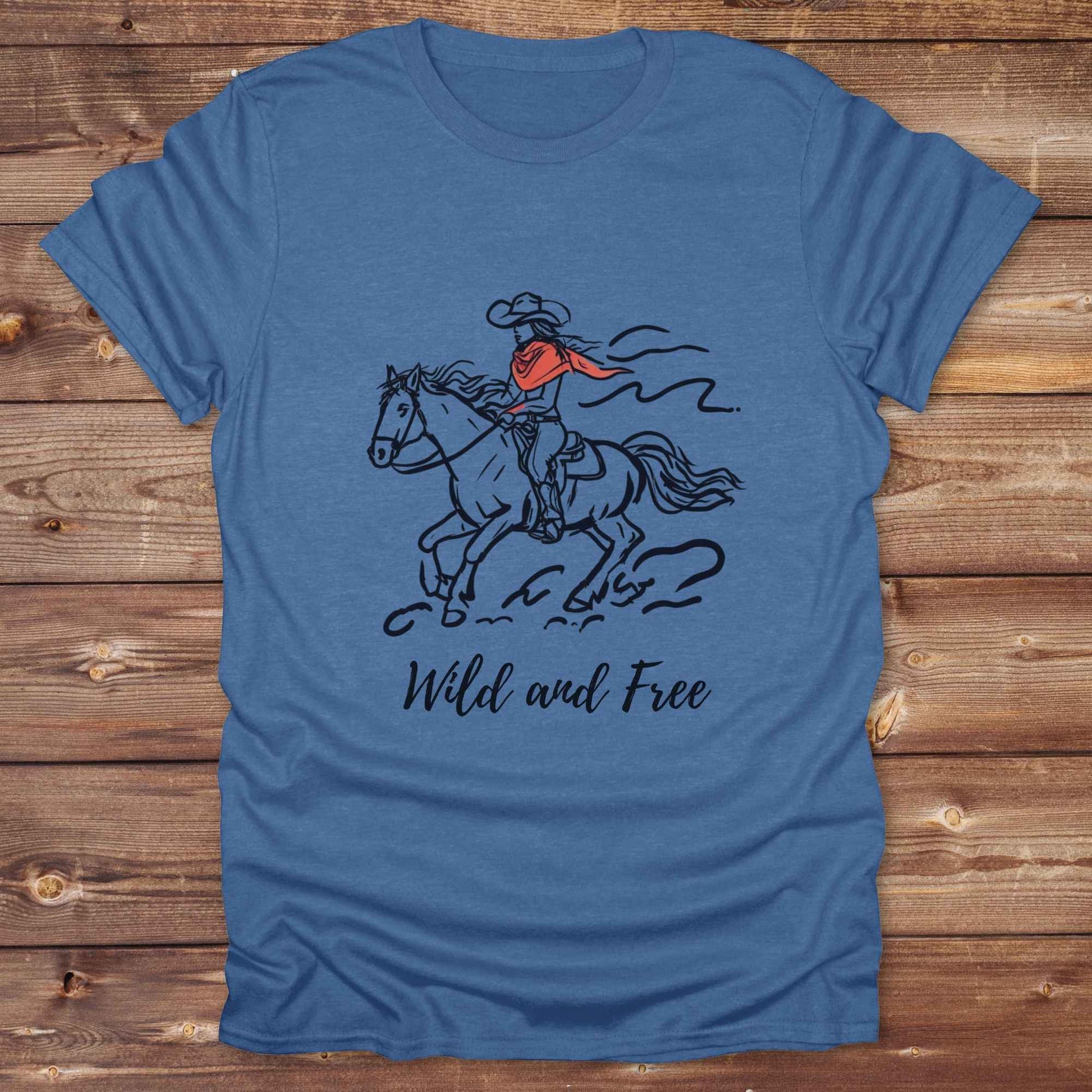 Fun western t-shirt for horse lovers and cowgirls. Western cowgirl graphic tee with horse design. Cowboy humor t-shirt for rodeo and country lovers. Horse lover funny t-shirt with western theme. Country style horse graphic tee for cowboys and cowgirls. Retro style funny western shirt for equestrians. Cute and funny country shirt with horse print. Southern cowgirl funny quote shirt for horse lovers. Wild and Free.