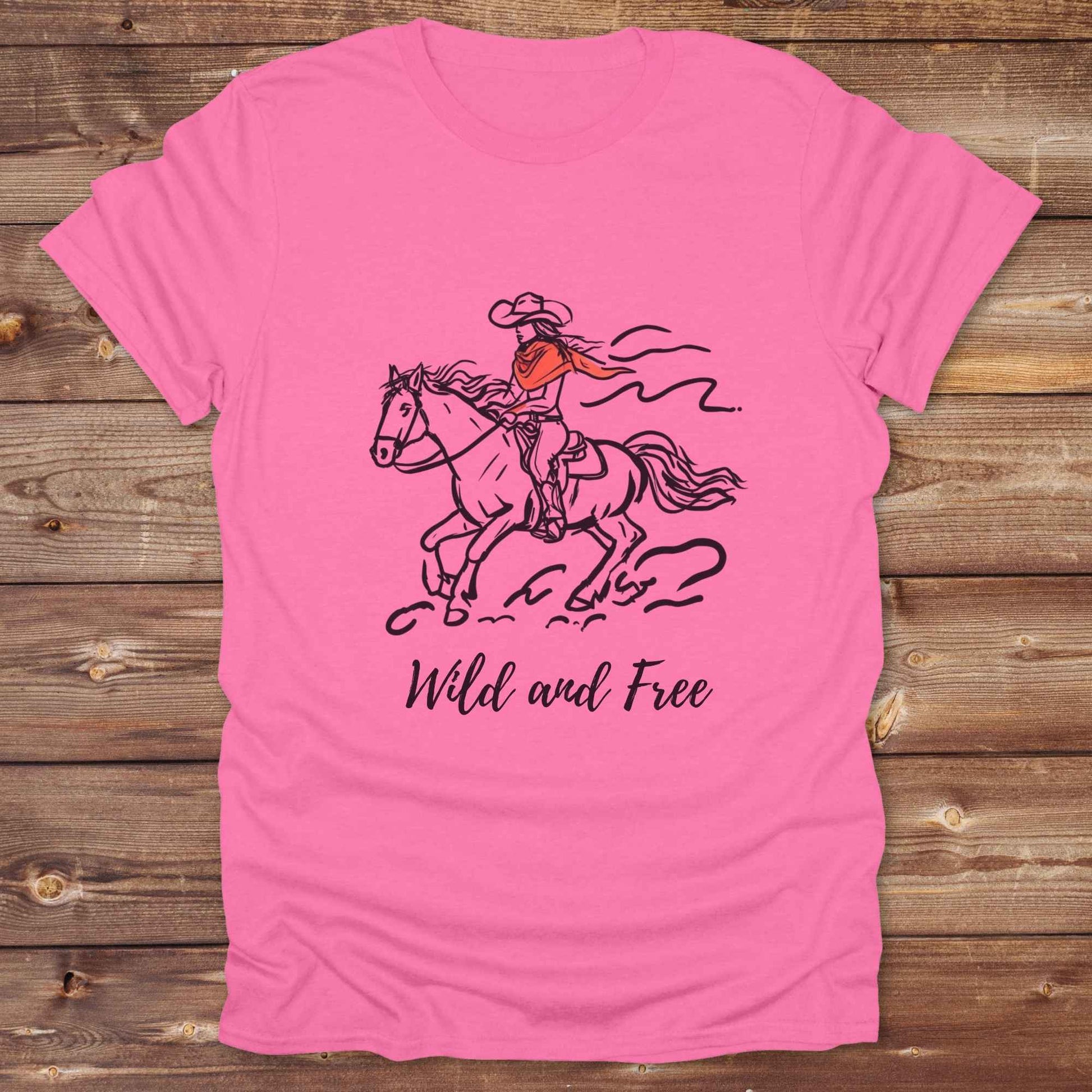Fun western t-shirt for horse lovers and cowgirls. Western cowgirl graphic tee with horse design. Cowboy humor t-shirt for rodeo and country lovers. Horse lover funny t-shirt with western theme. Country style horse graphic tee for cowboys and cowgirls. Retro style funny western shirt for equestrians. Cute and funny country shirt with horse print. Southern cowgirl funny quote shirt for horse lovers. Wild and Free.