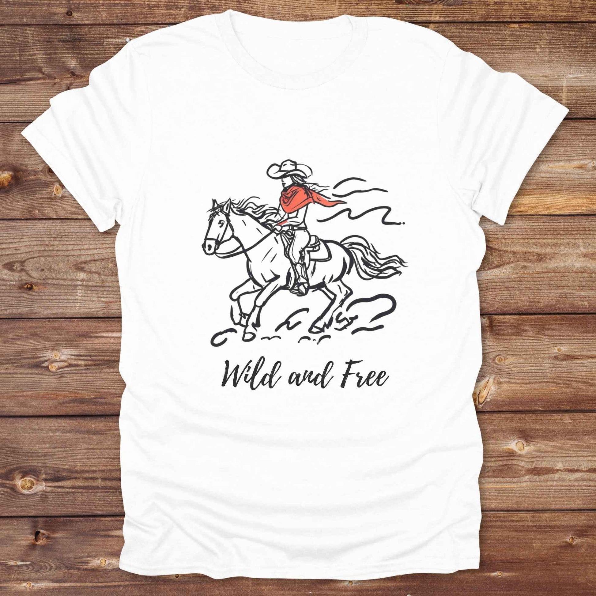Fun western t-shirt for horse lovers and cowgirls. Western cowgirl graphic tee with horse design. Cowboy humor t-shirt for rodeo and country lovers. Horse lover funny t-shirt with western theme. Country style horse graphic tee for cowboys and cowgirls. Retro style funny western shirt for equestrians. Cute and funny country shirt with horse print. Southern cowgirl funny quote shirt for horse lovers. Wild and Free.