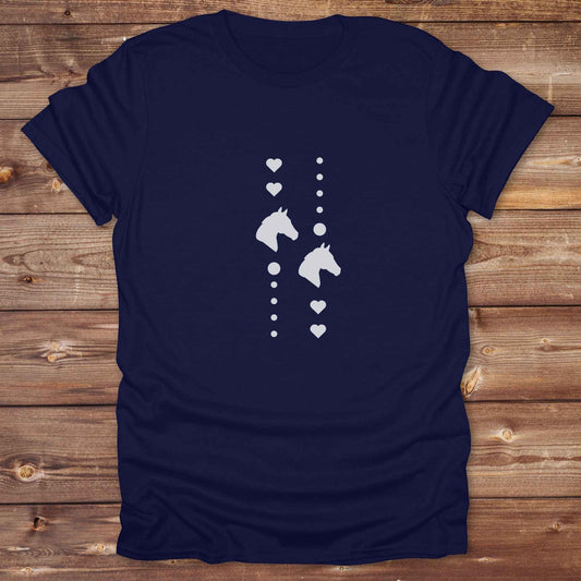 Fun western t-shirt featuring horse themed design for cowgirls, cowboys, horse lovers and equestrians, perfect for rodeo lovers, rustic style fans, and horse people. Unique graphic tee by Lasso and Loom. I Love horses with hearts.