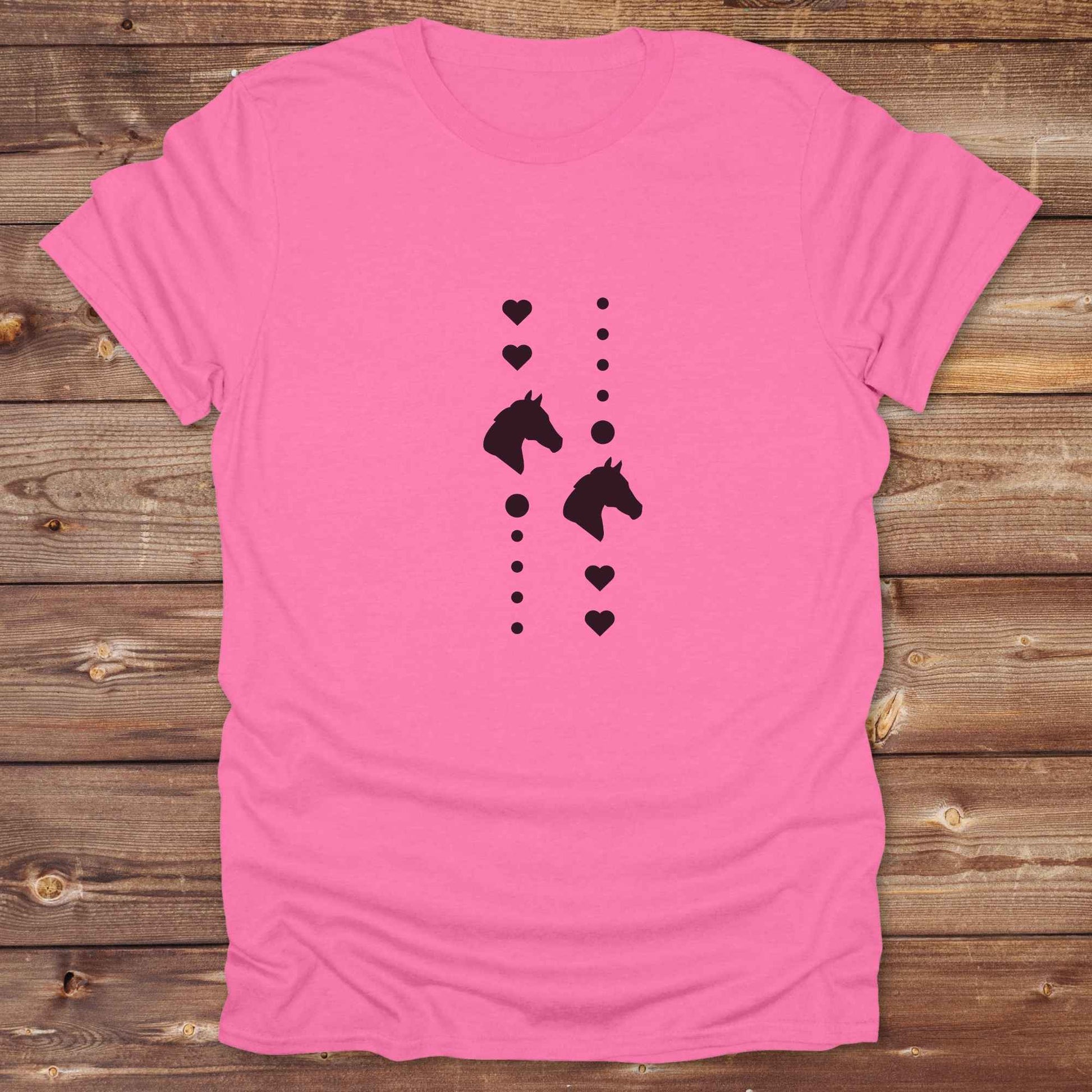 Fun western t-shirt featuring horse themed design for cowgirls, cowboys, horse lovers and equestrians, perfect for rodeo lovers, rustic style fans, and horse people. Unique graphic tee by Lasso and Loom. I Love horses with hearts.