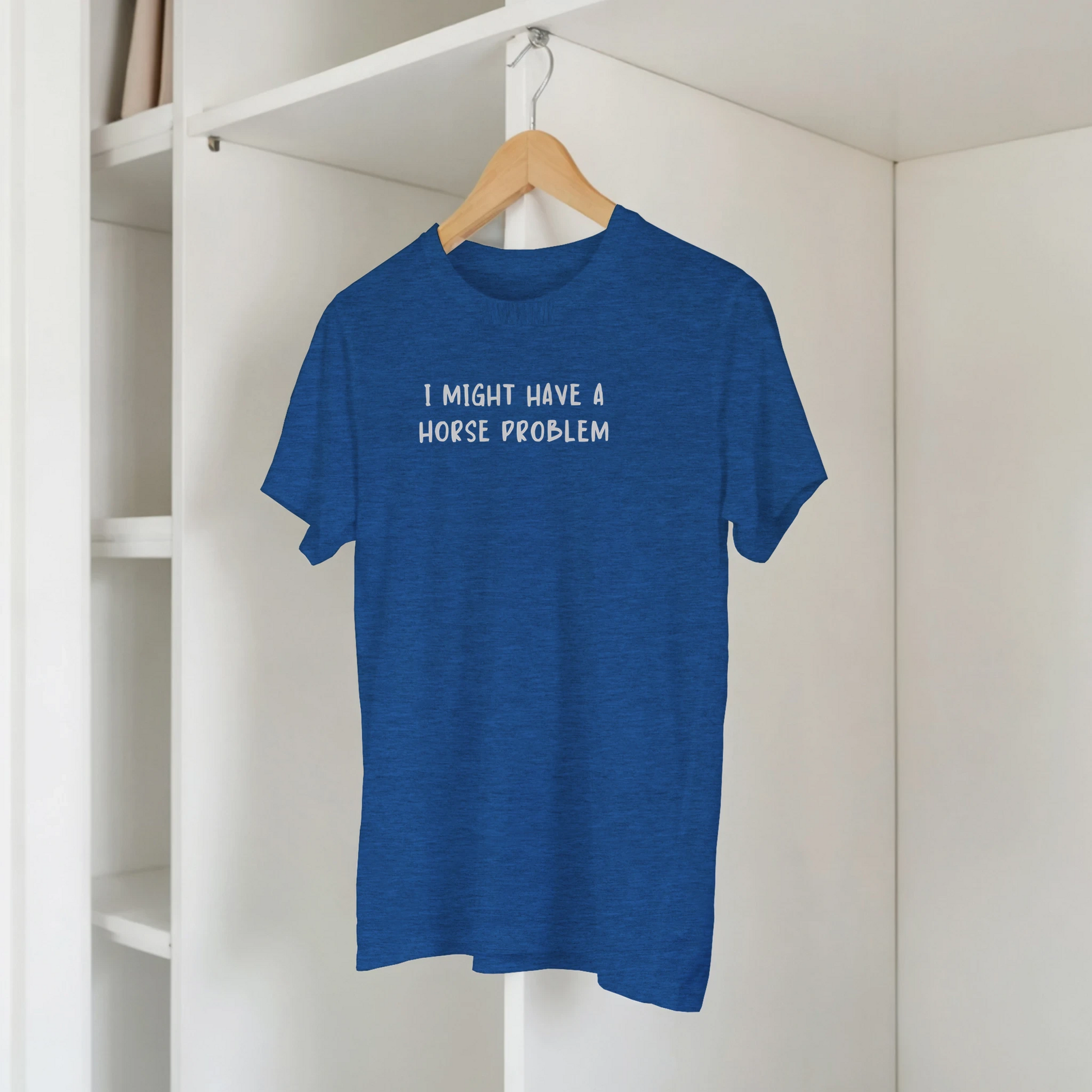 Funny cowgirl horse lover tee reading ‘I Might Have a Horse Problem’ with horse silhouette design