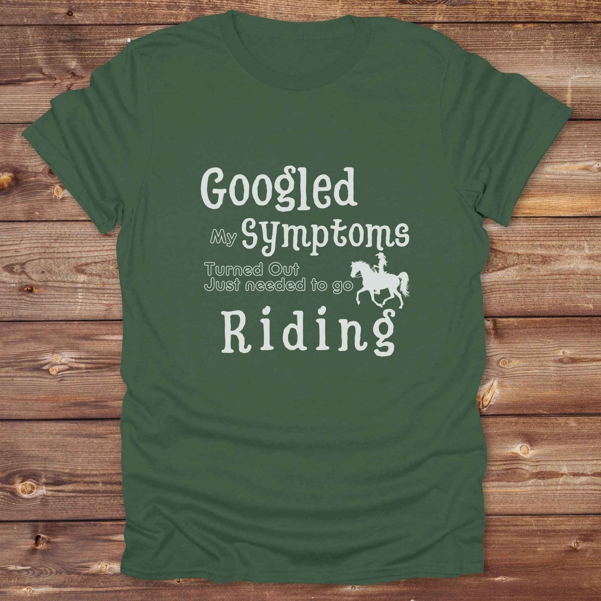 Googled my Symptoms. Funny western t-shirt featuring horse themed design for cowgirls, cowboys, and equestrians — perfect for rodeo lovers, rustic style fans, and horse people. Unique graphic tee by Lasso and Loom.