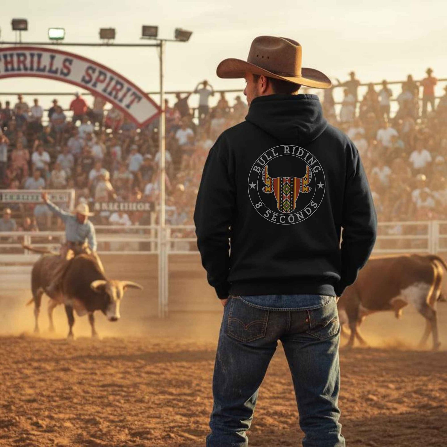 Bull Riding 8 Seconds Back Print Hoodie
