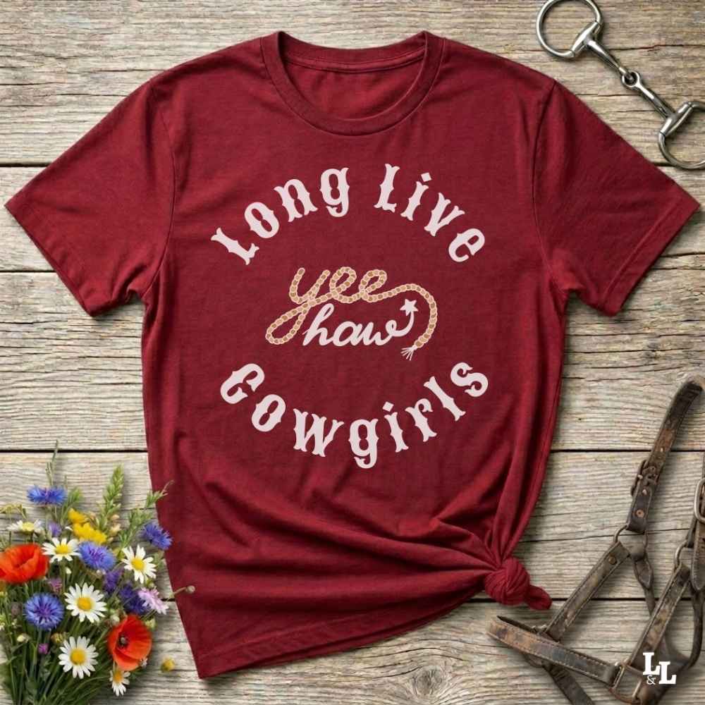 red Fun western t-shirt for horse lovers and cowgirls. Western cowgirl graphic tee with horse design. Cowboy humor t-shirt for rodeo and country lovers. Horse lover funny t-shirt with western theme. Country style horse graphic tee for cowboys and cowgirls. Retro style funny western shirt for equestrians. Cute and funny country shirt with horse print. Southern cowgirl funny quote shirt for horse lovers. Long live cowgirls Yee Haw.