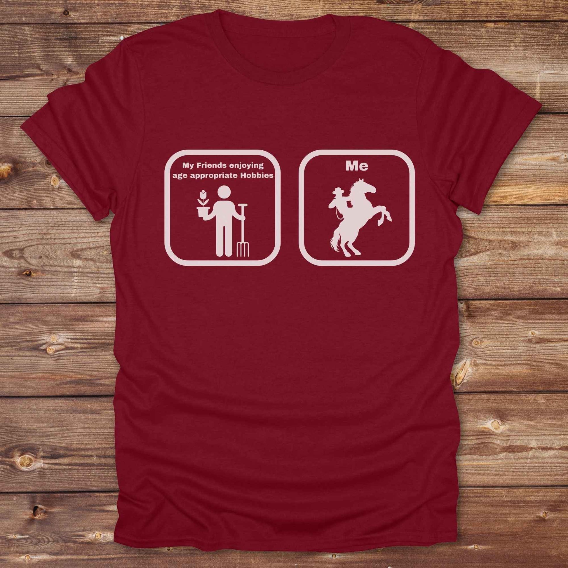 Fun western t-shirt for horse lovers and cowgirls. Western cowgirl graphic tee with horse design. Cowboy humor t-shirt for rodeo and country lovers. Horse lover funny t-shirt with western theme. Country style horse graphic tee for cowboys and cowgirls. Retro style funny western shirt for equestrians. Cute and funny country shirt with horse print. Southern cowgirl funny quote shirt for horse lovers. Age appropriate hobbies.