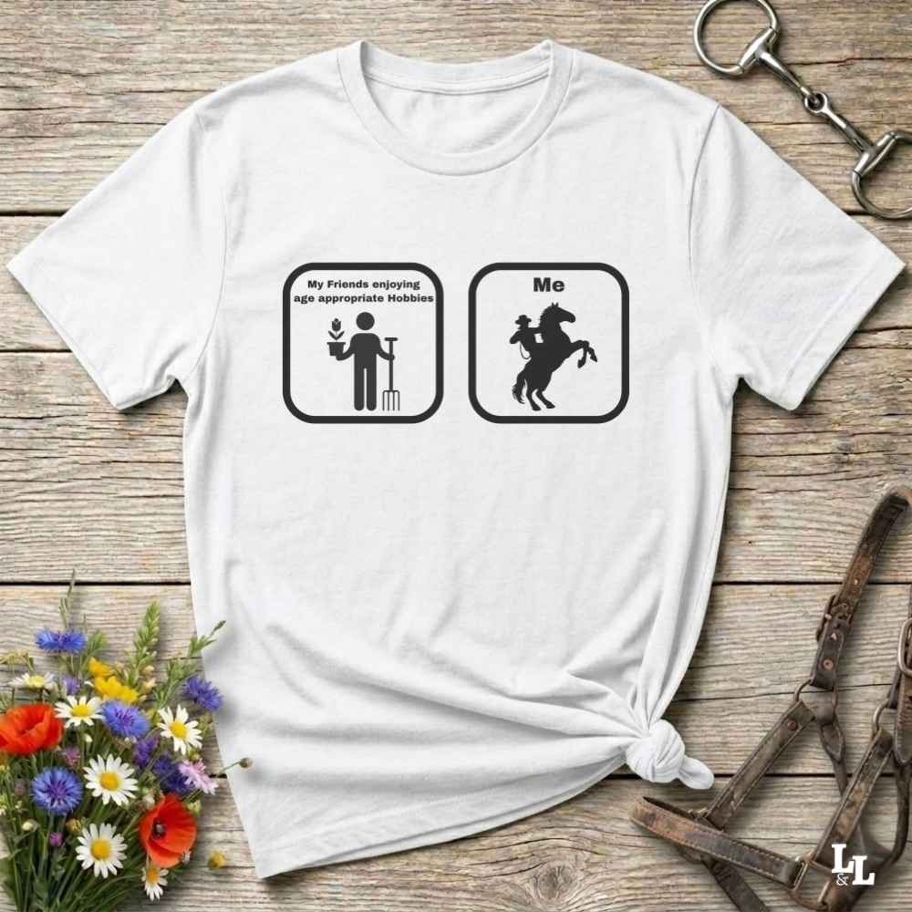 white Fun western t-shirt for horse lovers and cowgirls. Western cowgirl graphic tee with horse design. Cowboy humor t-shirt for rodeo and country lovers. Horse lover funny t-shirt with western theme. Country style horse graphic tee for cowboys and cowgirls. Retro style funny western shirt for equestrians. Cute and funny country shirt with horse print. Southern cowgirl funny quote shirt for horse lovers. Age appropriate hobbies.