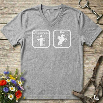 grey k V-neck tee with Age Appropriate Design on the front