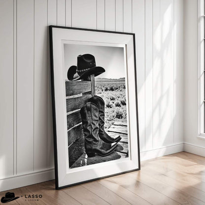 Cowboy Hat and Boots on Bench Print