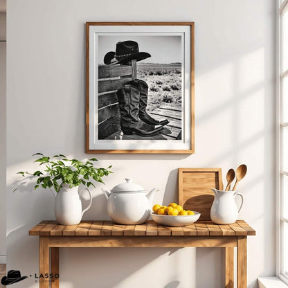 Cowboy Hat and Boots on Bench Print